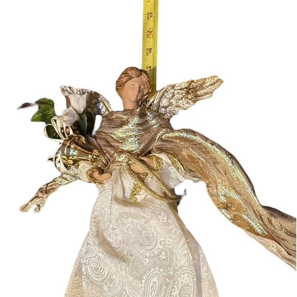 Vintage 14 Inch Beautiful Ornate Gold Angel Christmas Holiday Tree Topper - Picture 10 of 11
